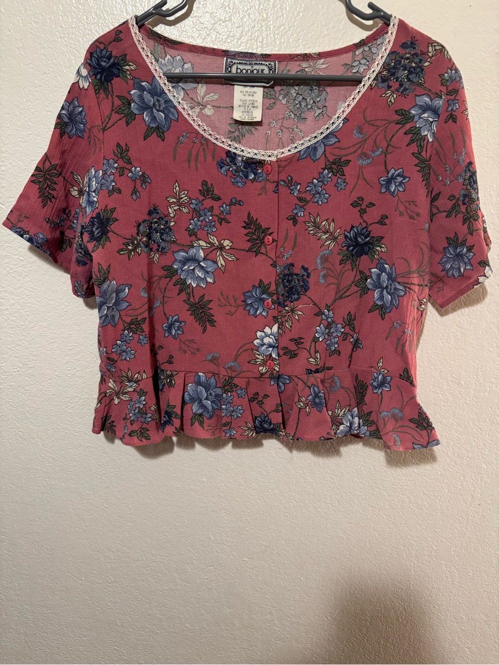 Vintage bonjour Button-Front crop Top